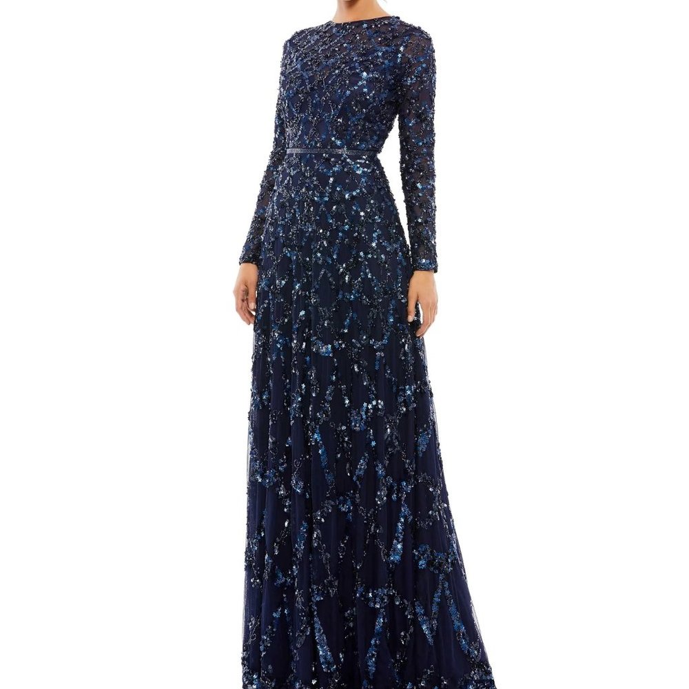 Mac Duggal Beaded Long Sleeve Gown